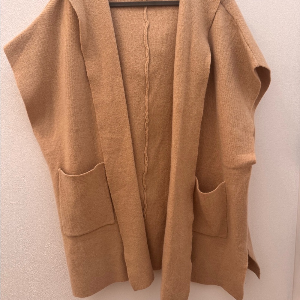 Tan Cape with Open Front and Relaxed Fit